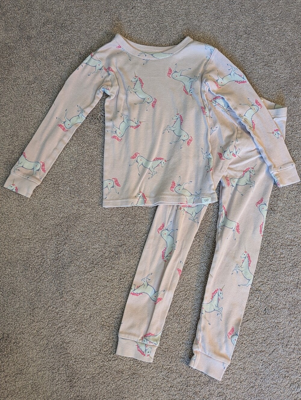 Gap Kids Girls Pink Unicorn long john pajama set, girls size 5